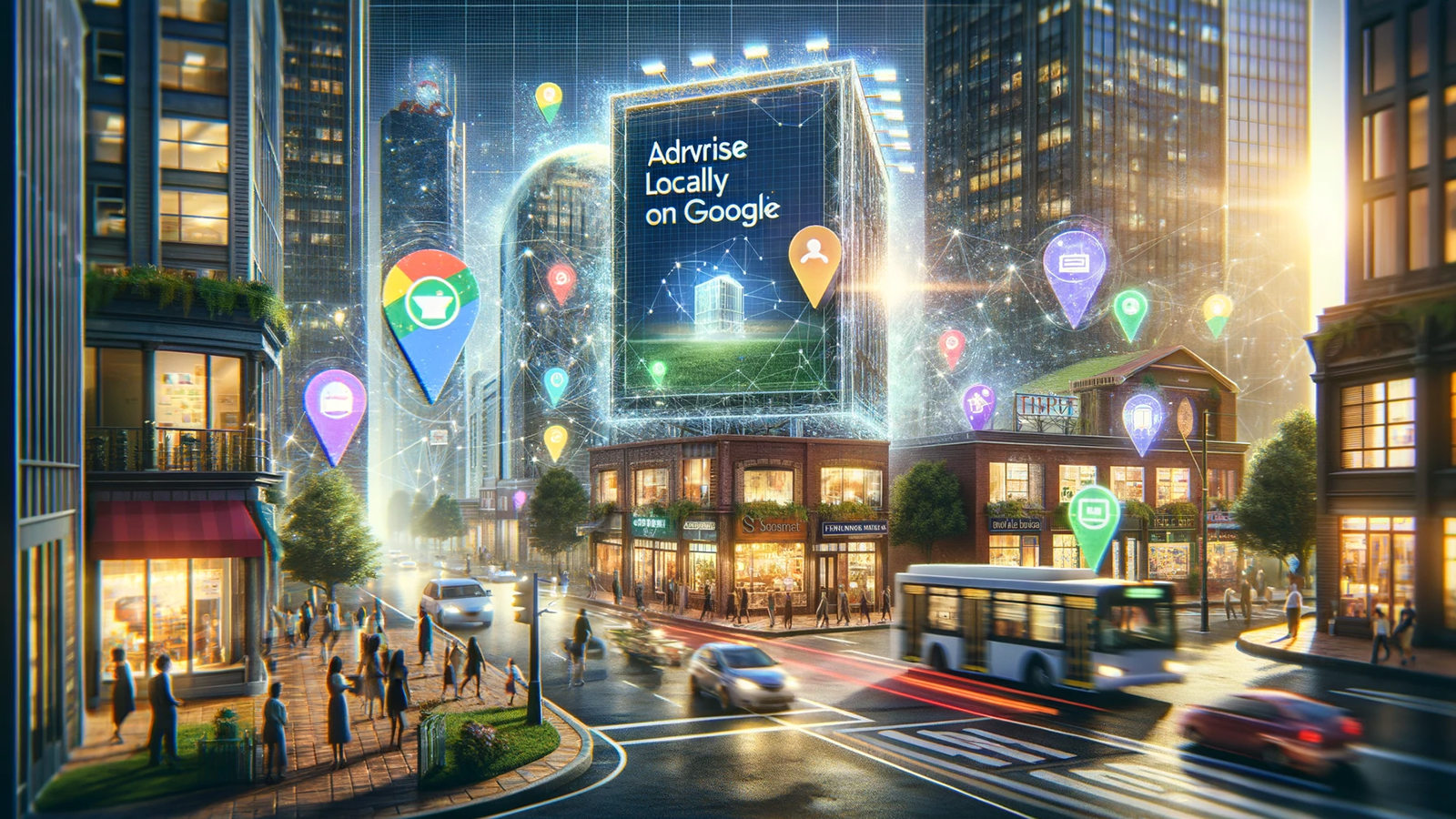 Google advertising sign above a small business