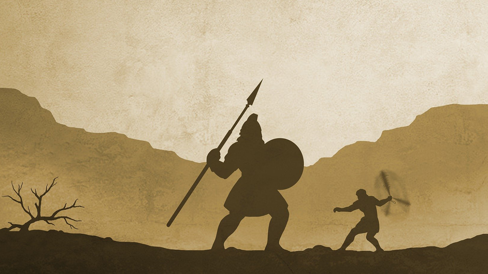 drawing of David battling Goliath