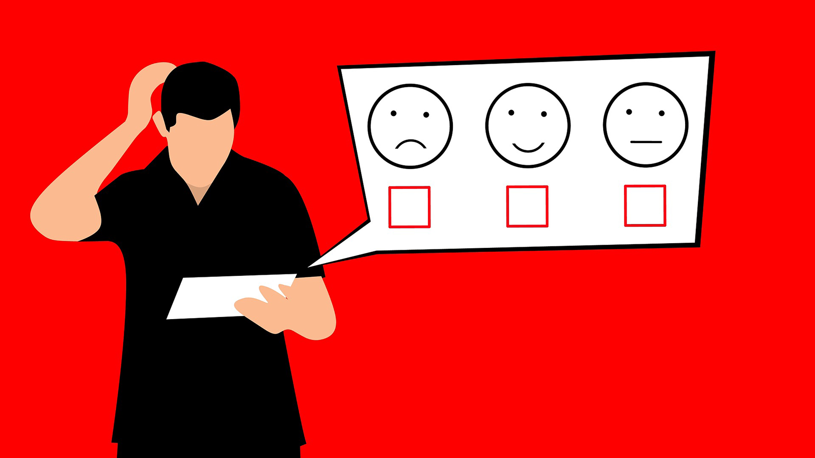 A person choosing between a positive, neutral, or negative review